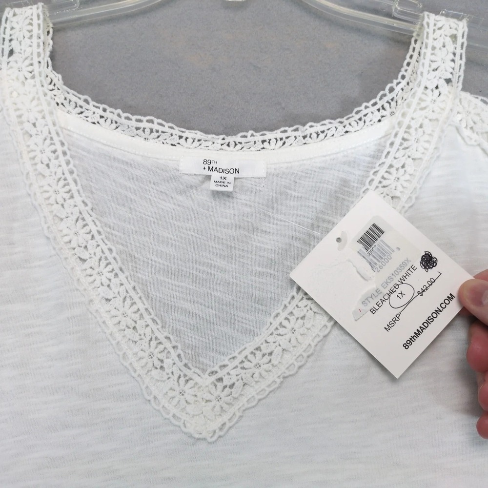 NWT 89th + Madison White Crochet Lace Tank Top Womens 1X Open Shoulder/Arm Boxy - Picture 5 of 8